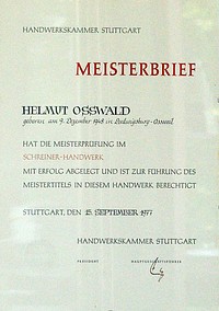 Meisterbrief Helmut Oßwald