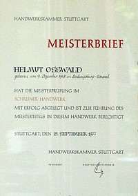 Meisterbrief Helmut Oßwald