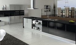 Küchenoberfläche aus Schichtstoff: schwarz / platingrau (Nieburg Küche)