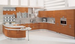 Italienische Designerküche mit Küchenoberfläche aus Echtholz: Kirsche natur (Aster Cucine Domina)