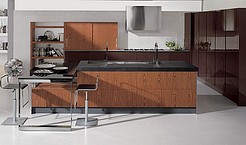 Italienische Designerküche mit Küchenoberfläche aus Echtholz: Palisander natur matt (Aster Cucine Contempora)