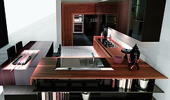 Italienische Designerküche mit Küchenoberfläche aus Echtholz: Tineo natur (Aster Cucine Contempora)