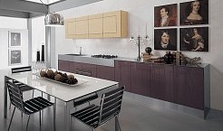 Italienische Designerküche mit Küchenoberfläche aus Echtholz: Lärche natur (Aster Cucine Contempora Larice)