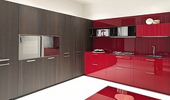 Italienische Designerküche mit Küchenoberfläche aus Echtholz: Nussbaum natur (Aster Cucine Neuheit 2012)